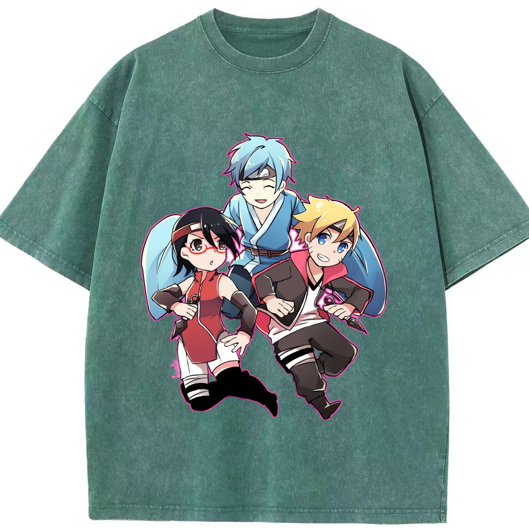 （画像用） NARUTO -ナルト- うちは サラダ Uchiha Sarada 綿100% ヴィンテージ風 半袖Tシャツ（フロントプリント）